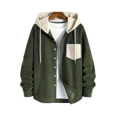 Imagem de Jaqueta Masculina De Veludo Cotelê Com Capuz, Tendência De Moda Primav