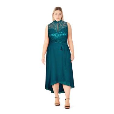 Imagem de City Chic Vestido feminino plus size - Vera Hi Lo, Azul-petróleo, 48