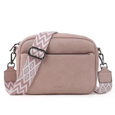 Imagem de TANTOMI Bolsas transversais femininas modernas, bolsas transversais de couro vegano para mulheres, bolsa de ombro pequena com alça larga, Rosa empoeirado, 23 x 8 x 17 cm