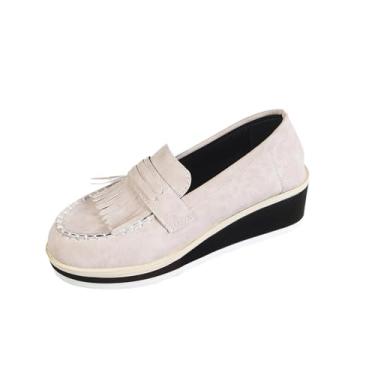 Imagem de Mocassins femininos com detalhe de borla e salto plataforma para uma opção de calçado casual confortável e elegante, Cinza, 38
