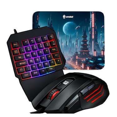 Imagem de Kit Gamer mobilador com Teclado RGB Uma Mão, Mouse LED 6 Botões e Mousepad, Conjunto para Jogos, Design Ergonômico, Preto