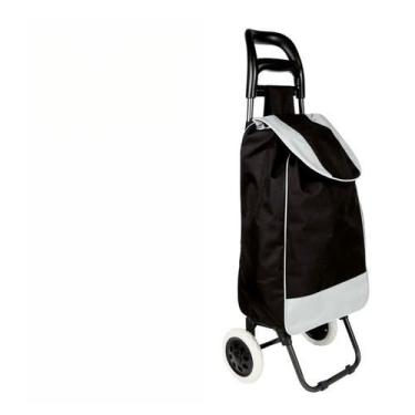 Imagem de Carrinho de Compras Dobrável com Rodinhas até 30kg Multiuso para Feira e Supermercado Estampado Resistente(PRETO)