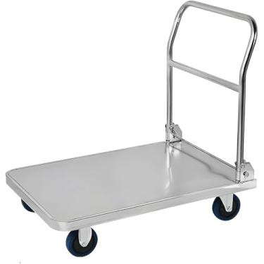 Imagem de Carrinho de mesa de aço inoxidável resistente, alça dobrável, transporte portátil de bagagem e ferramentas, fácil armazenamento para casa e escritório, movimentador de eletrodomésticos versátil