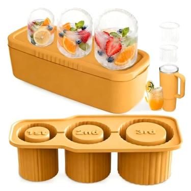 Imagem de Zozotiny Bandeja de gelo para copo Stanley, copo de 850 g - 1134 g, livre de BPA, molde de rolo de cubo de gelo grande, máquina de gelo de silicone com tampa e compartimento de armazenamento para
