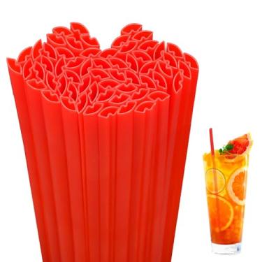 Imagem de Potchen 150 Pçs Canudos de Plástico em Forma de Lábios para Festa do Dia dos Namorados Canudos Descartáveis para Dia dos Namorados Coquetel Chá de Noiva Artigos de Festa de Casamento (Vermelho)