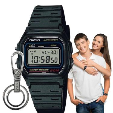 Imagem de Relógio de Pulso Casio Unissex Feminino Masculino Esportivo Cronômetro Calendário Alarme Digital Vintage Preto W-59-1VQ + Chaveiro
