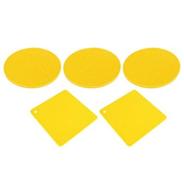 Imagem de Tapete de trivets de silicone, 5 peças de almofada quente de silicone quadrada redonda em formato de favo de mel almofada quente antiderrapante resistente ao calor tapetes de (Yellow)