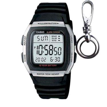 Imagem de Relógio de Pulso Casio Masculino Digital Prova Dágua 50 Metros Quadrado Illuminator Esportivo Preto W-96H-1AVDF + Chaveiro