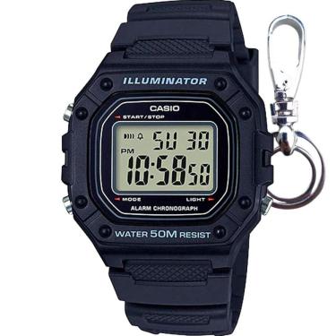 Imagem de Relógio de Pulso Casio Masculino Digital Prova Dágua Iluminador Cronômetro Calendário Esportivo Preto W-218H-1AVDF + Chaveiro 2 Anilhas