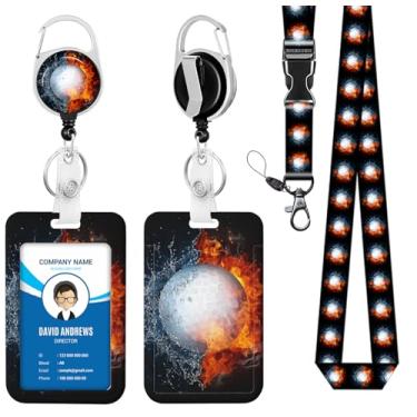 Imagem de Cordão para crachá de identidade, carretel de crachá, bola de golfe, água de fogo para homens, mulheres, fofo, enfermeira, professor, nome, etiqueta, clipe retrátil, chaveiro resistente, trabalho