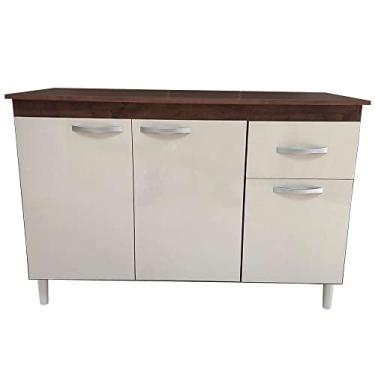 Imagem de Balcão Buffet 120cm Gabinete Cozinha Com Tampo Off-White Marrom