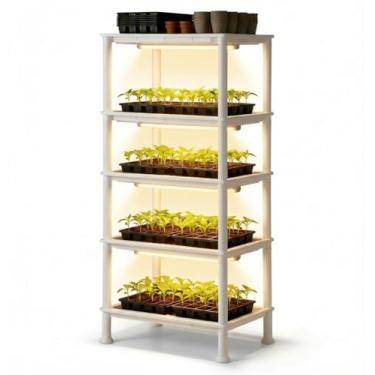 Imagem de RooTrimmer Bandejas iniciais de sementes de 5 camadas com luz LED de cultivo (temporizador automático), irrigação inferior projetada para plantas de estufa interna, serve para vasos pequenos e