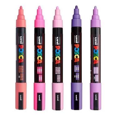 Imagem de Canetas Posca PC-5M - Kit com 5 Cores/Tons de Rosa PROMO - UNI