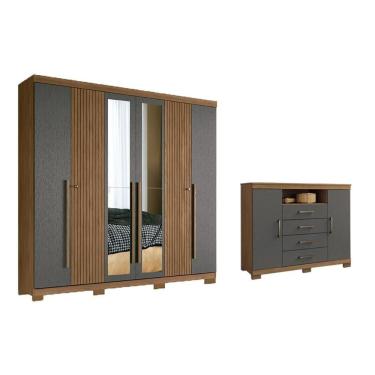 Imagem de Guarda Roupa +cômoda 2 Peças Qc347 Jatobá/grafite - Santos Andirá