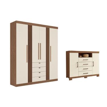 Imagem de Guarda Roupa +cômoda 2 Peças Qc294 Jatoba/areia - Santos Andirá