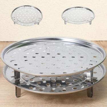 Imagem de Cesta de vaporizador para panela, 2 peças de 21,5 cm para vaporizadores de alimentos redondos de aço inoxidável, bandeja multifuncional com suporte removível para vegetais, bolinhos, peixes, frutos do