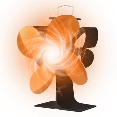 Imagem de ZJchao Ventilador de Fogão Movido a Calor de 4 Lâminas, Ventilador de Calor Borboleta Portátil Com Alça de Transporte e Proteção contra Superaquecimento para Lareira de Madeira (GOLD)