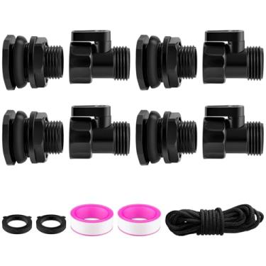 Imagem de Wantmatch Pacote com 4 kit de torneira de barril de chuva, válvula de desligamento GHT de 3/10.2 cm com encaixe de anteparo de rosca bidirecional, adaptador de torneira de mangueira de jardim de