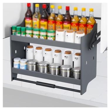 Imagem de Organizador de armário de puxar para baixo, prateleira de armário removível de 2 níveis, altura ajustável, adequado para cozinha, bar, armário de café e despensa, capacidade de carga 20 kg (tamanho