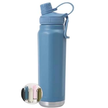 Imagem de Garrafa Térmica Esportiva 800ml Aço Inox 304 Preta Academia Tampa Antivazamento Alça Dobrável BPA Free Parede Dupla Vácuo Fria 12h Quente 8h Infusor Frutas Portátil Elegante Durável (Azul)