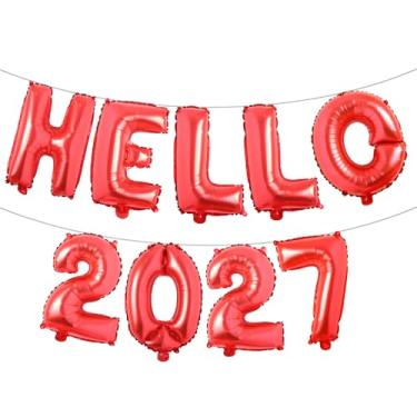 Imagem de Balão multicolorido, Hello 2027, decorações de ano novo de 2027 para véspera de ano novo de 2027, Natal e suprimentos de festa de formatura (HELLO 2027 Red)