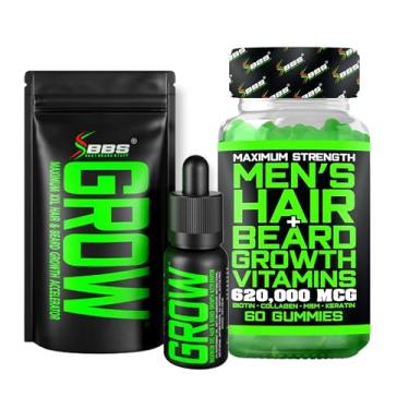 Imagem de Kit de crescimento de barba com óleo de barba GROW para homens (soro de crescimento de barba masculina) + gomas de biotina, vitaminas para crescimento da barba e vitaminas para crescimento do cabelo