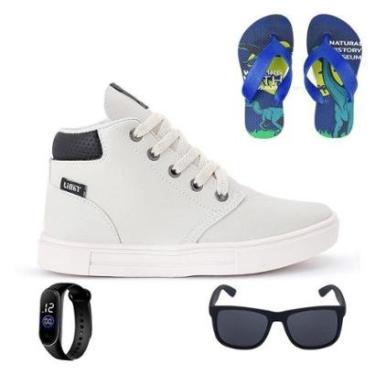 Imagem de Tênis Botinha Infantil Masculino Casual Cano Alto Confortavel + Chinelo + Oculos + Relogio-Masculino