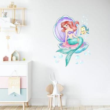 Imagem de adesivo de parede pequena sereia ariel aquarela desenho quarto de meni