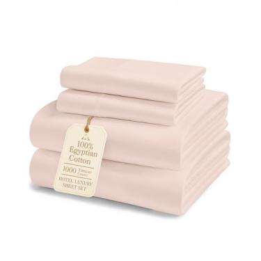 Imagem de Lençóis Queen Size 100% algodão egípcio - 1000 fios naturalmente refrescantes e respiráveis, conjunto de lençóis Queen de cetim sedoso, macios e duráveis, lençóis de luxo de hotel, ajuste confortável