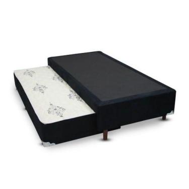 Imagem de Cama Box SOLTEIRO Flora Suede Preto Bicama - 096x203 - Gazin, 096x203