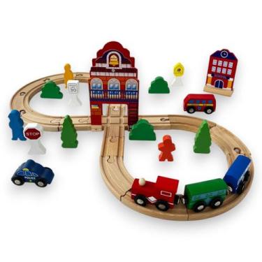 Imagem de Brinquedo Ferrovia Trem Carrinho Montar Madeira Montessori - Dony Toys