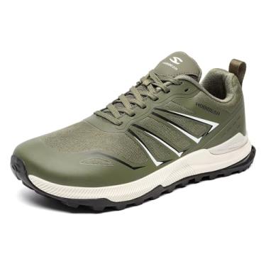 Imagem de HOBIBEAR Tênis masculino de corrida de trilha | Bico largo | Trekking | Tênis de caminhada antiderrapante, Verde oliva, 5 Wide