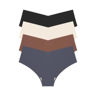 Imagem de Calcinhas Femininas De Seda Gelada Sem Costura Com Cintura Em V, Kit C