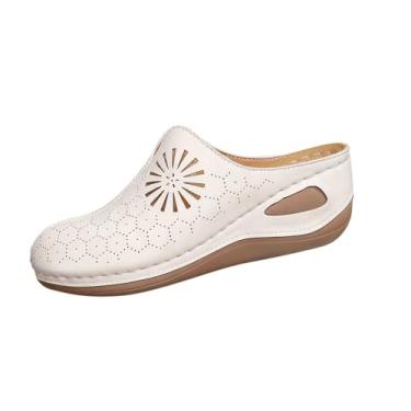 Imagem de Sandálias femininas de verão baotou com metade inferior grossa salto plataforma sapatos casuais confortáveis para uso ao ar livre, Bege, 36