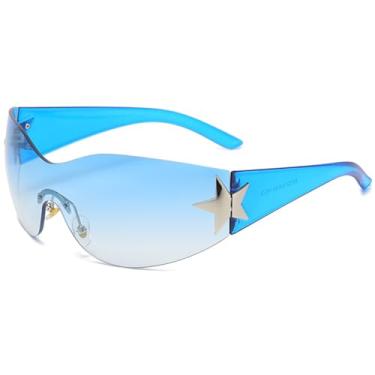 Imagem de AIEYEZO Óculos de sol modernos sem aro Y2K para mulheres e homens anos 2000, óculos de sol estilo envolvente, óculos de sol modernos Y2K, Azul dégradé, MM