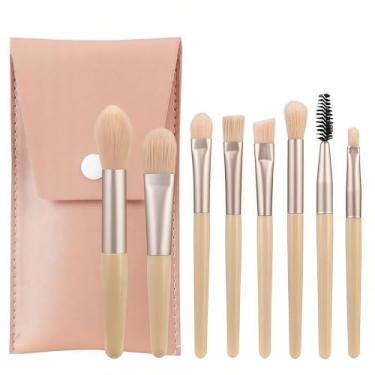 Imagem de Conjunto de 8 pincéis de maquiagem, hipoalergênicos macios de cerdas de poliéster em forma de varinha, pincéis de sombra, pó e sobrancelha para todos os tipos de pele, rosto inteiro e olhos, kit de