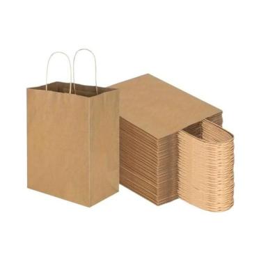 Imagem de Sacolas De Papel Kraft Marrom Com Alças Para Presentes, Lembrancinhas,