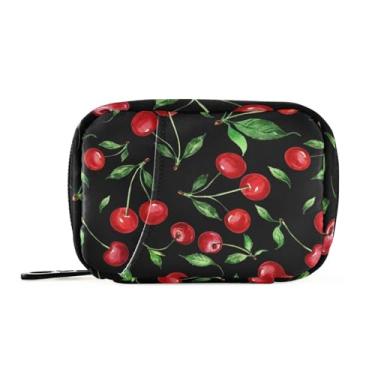 Imagem de Bolaz Organizador semanal de comprimidos de medicamentos para viagem, estojo pequeno para suplementos vitamínicos, cerejas vermelhas, folhas verdes, preto