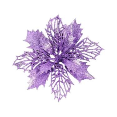 Imagem de Flores Artificiais De Natal Com Glitter 11/16cm 5 Peças Decoração Para