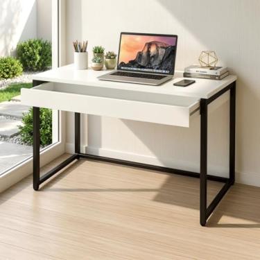 Imagem de Mesa Escrivaninha Moderna Com Gaveta Estilo Industrial 100% Mdf Premium Branco e Aço
