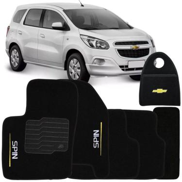 Imagem de Jogo Tapete Automotivo Carpete + Lixeira Spin 2012 à 2018 Soft Logo Bordado Preto 6 Peças