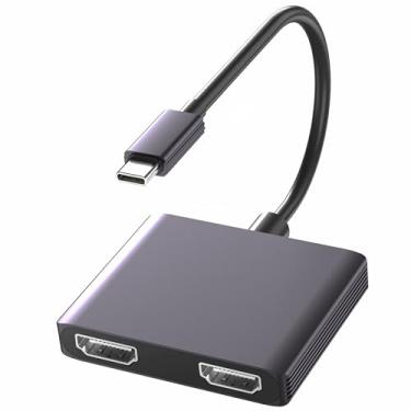 Imagem de Adaptador USB C para HDMI duplo para 2 monitores, divisor HDMI, estação de ancoragem, laptop conectado a dois monitores, tela estendida (suporta apenas Windows)