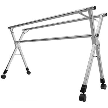 Imagem de Escorredor de roupas de aço inoxidável resistente sobre rodas - retrátil, econômico de espaço, prateleira de lavanderia portátil para uso interno/externo, ideal para toalhas e cobertores (160 cm)