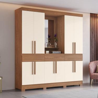 Imagem de Guarda Roupa Casal 10 Portas 3 Gavetas Com Espelho E Pés Nature Com Off White