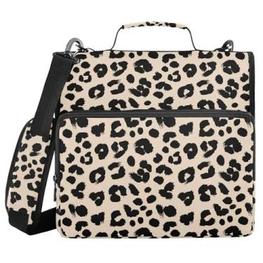 Imagem de SEHANY Fichário de zíper com estampa de leopardo com alça de ombro, capacidade para 500 folhas, vários bolsos, fichário com 3 anéis com zíper de 3 cm