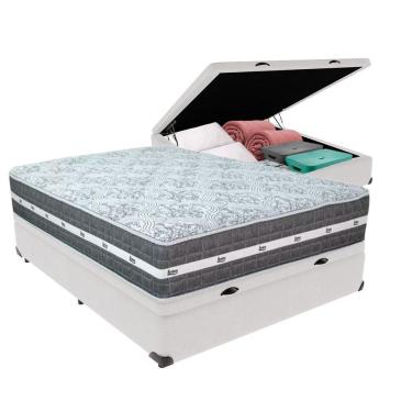 Imagem de Cama Box Baú Branco E Colchão Black Graphite Molas Ensacadas Casal 138x188x27 Anjos