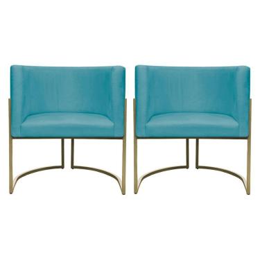 Imagem de Kit 2 Poltronas Decorativa Recepção Luna Suede Cores Base De Ferro Champagne Azulturquesa Suede