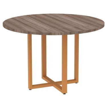 Imagem de Mesa De Reunião Redonda P25 Pandin 110 Cm (largura) Tampo Mdp Walnut Pé Aço Tubular Laranja