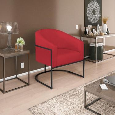 Imagem de Poltrona Decorativa Sala De Estar Recepção Luiza Base De Ferro Preto Suede - Amarena Móveis Vermelho