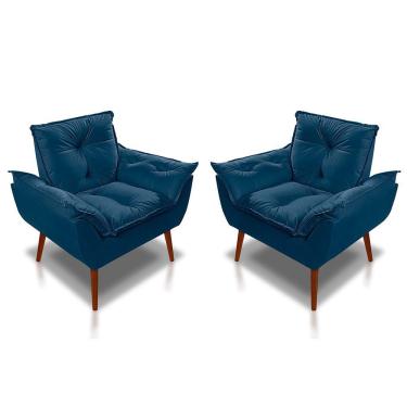 Imagem de Kit 02 Poltrona Opala Decorativa Suede Azul Marinho